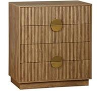 sweeek | Commode 4 tiroirs effet bois de manguier rainuré poignées en métal doré L80 x P40 x H85cm Manguier G