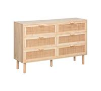 Commode 6 tiroirs cannage et effet bois CAMARGUE L 120 x P 40 x H 80cm
