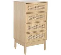 sweeek | Commode chiffonnier décor bois et cannage 4 tiroirs teinte naturelle - 50 x 40 x 96 cm - Judith G