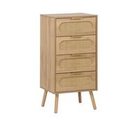sweeek - Commode chiffonnier Effet Bois et cannage 4 tiroirs Naturel. poignée en métal doré - L 48 x P 39.5 x H 96 cm - Eva