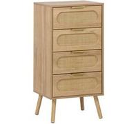 sweeek - Commode chiffonnier Effet Bois et cannage 4 tiroirs Naturel. poignée en métal doré - L 48 x P 39.5 x H 96 cm - Eva