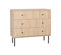 sweeek - Commode contemporaine décor Bois rainuré 3 tiroirs poignées métal Noir