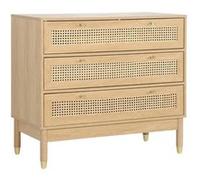 sweeek | Commode décor bois et cannage 3 tiroirs teinte naturelle - 90 x 40 x 80 cm - Judith G