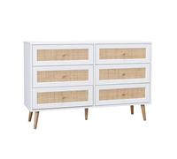 sweeek - Commode décor Bois et cannage 6 tiroirs Bohème. Blanc - 120x39x79cm
