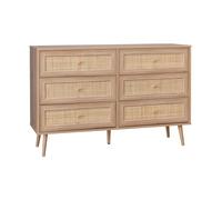 sweeek - Commode décor Bois et cannage 6 tiroirs Bohème. Couleur Naturelle - 120x39x79cm