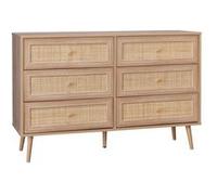 Commode effet bois et cannage 6 tiroirs Bohème - 120x39x79cm