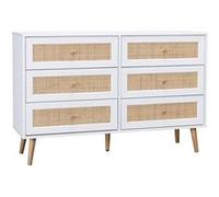 sweeek - Commode Effet Bois et cannage 6 tiroirs Bohème. Blanc - 120x39x79cm