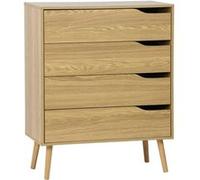 | Commode effet frêne 4 tiroirs pieds en pin massif