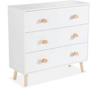 sweeek - Commode Enfant. décor Bois. Blanc. 3 tiroirs. Pieds et poignées Nuage en pin