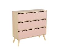 sweeek - Commode Enfant décor Bois Rose 3 tiroirs. Pieds Bois de pin - 80 x 30 x 79 cm - Azur