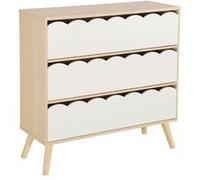 sweeek | Commode enfant effet bois blanc 3 tiroirs pieds bois de pin - 80 x 30 x 79 cm - Azur G