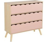 sweeek | Commode enfant effet bois rose 3 tiroirs pieds bois de pin - 80 x 30 x 79 cm - Azur G