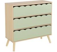 sweeek | Commode enfant effet bois vert 3 tiroirs pieds bois de pin - 80 x 30 x 79 cm - Azur G