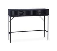 sweeek - Console 2 tiroirs Effet Bois rainuré Noir. Pieds métal Noir