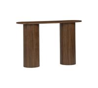 sweeek - Console Ovale scandinave Effet Bois rainuré. Pieds Ronds. Couleur Noyer. L 120 x P 35 x H 75cm