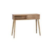 | Console scandinave effet bois avec 1 porte coulissante rainurée 2 niches de rangement