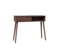 Console scandinave effet bois noyer avec 1 porte coulissante rainurée 2 niches de rangement