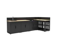 sweeek - Cuisine d'extérieur 5 modules Acier et décor Bois Noir - Milos