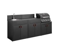 sweeek - Cuisine extérieure 3 modules Acier avec Barbecue gaz 4 brûleurs Noir - Thira + Grimaud