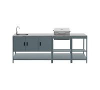 sweeek - Cuisine extérieure 3 modules Acier Inoxydable avec Barbecue Charbon Bleu Gris Naxos