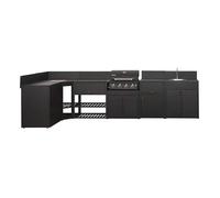 sweeek - Cuisine extérieure 6 modules Acier avec Barbecue gaz 4 brûleurs Noir - Thira + Grimaud