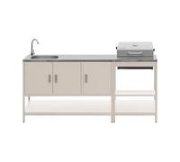 sweeek - Cuisine extérieure Naxos 2 modules Acier Inoxydable Beige Barbecue au Charbon avec évier