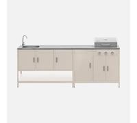 sweeek - Cuisine extérieure Naxos 2 modules Acier Inoxydable Beige Barbecue gaz 3 brûleurs avec évier