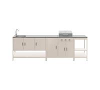 sweeek - Cuisine extérieure Naxos 3 modules Acier Inoxydable Beige avec Barbecue gaz 3 brûleurs