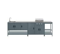 sweeek - Cuisine extérieure Naxos 3 modules Acier Inoxydable Bleu Gris avec Barbecue gaz 3 brûleurs