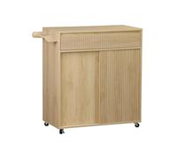 sweeek - Desserte de cuisine LINEAR décor bois 1 poignée 1 tiroir 2 portes 4 roues. Naturel