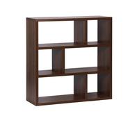 sweeek - Etagère bibliothèque asymétrique 3 Niveaux 6 Compartiments. casiers. Effet Bois de Noyer. L 111.2 x P 39 x H 115.2cm