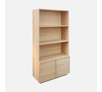 sweeek Étagère bibliothèque effet bois 2 portes 5 niveaux, Kuba, marron naturel, 80 x 35 x 160 cm