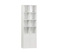 sweeek - Etagère. bibliothèque modulable décor Bois Blanc 3 éléments - 2 Portes 8 niches L 70 x P 35 x H 210cm - Kompo