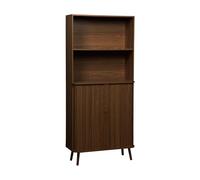 sweeek - Etagère bibliothèque scandinave. 2 Portes coulissantes. 4 Niveaux. Effet Bois rainuré. L 80 x P 45 x H 180cm