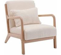 Alice's Home - Fauteuil à bouclettes Blanches texturées. Bois et Tissu. 1 Place Droit Fixe. Pieds Compas scandinave. Structure en Bois Solide