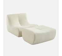 swe auteuil en mouton texturé avec repose-pieds blanc - 91 x 105 x 72 cm