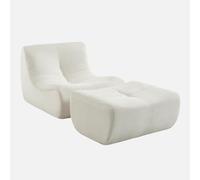 swe auteuil en velours côtelé fin avec repose-pieds Crème - 91 x 105 x 72 cm