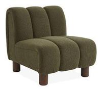 Fauteuil relax pieds arrondis en bois et tissu bouclette kaki foncé