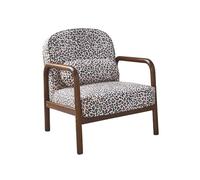 Fauteuil scandinave arrondi bois d'hévéa et imprimé léopard