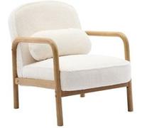 Fauteuil scandinave arrondi bois d'hévéa et tissu effet fausse fourrure
