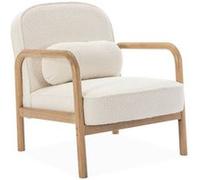 sweeek - Fauteuil scandinave Bois d'hévéa et Dossier Arrondi en Bouclette Blanche - Amelie