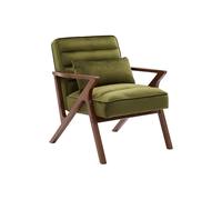 Fauteuil scandinave bois d'hévéa et velours kaki