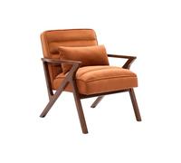 sweeek | Fauteuil scandinave bois d'hévéa et velours terracotta Rouge G