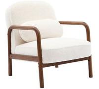 sweeek - Fauteuil scandinave Bois d'hévéa teinté Noyer Clair et Tissu Fausse Fourrure