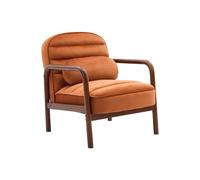 | Fauteuil scandinave bois d'hévéa teinté noyer et tissu velours terracotta