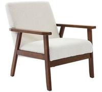 Fauteuil scandinave en bois d'hévéa teinté noyer clair et tissu bouclette Isak L 61 x P 65 x H 73cm
