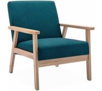 Alice's Home - Fauteuil scandinave en Bois et Tissu Bleu pétrole. Isak. L 64 x P 69.5 x H 73cm