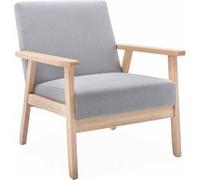 Alice's Home - Fauteuil scandinave en Bois et Tissu Gris Clair. Isak. L 64 x P 69.5 x H 73cm