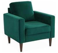 Alice's Home - Fauteuil scandinave en Velours Vert Anglais - Bjorn - Canapé 1 Place Fixe Droit Pieds Bois d'hévéa Effet Bois de Noyer