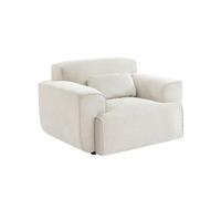 sweeek Fauteuil velours côtelé blanc crème lignes arrondies coussin fourni Wallas L 116 x P 97 x H 73cm Beige
